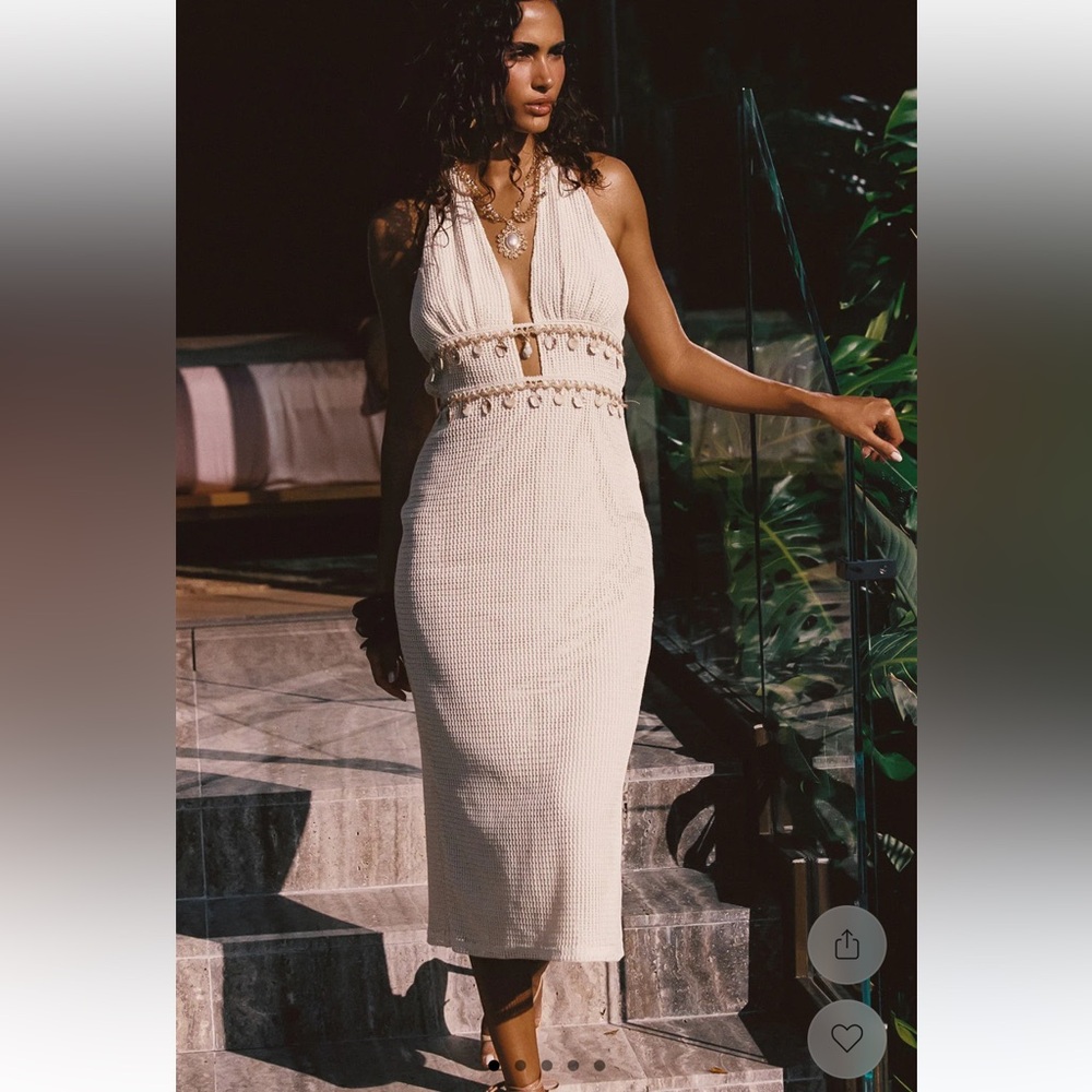 12th Tribe Ivory Shell Embellished Midi Dress Backless